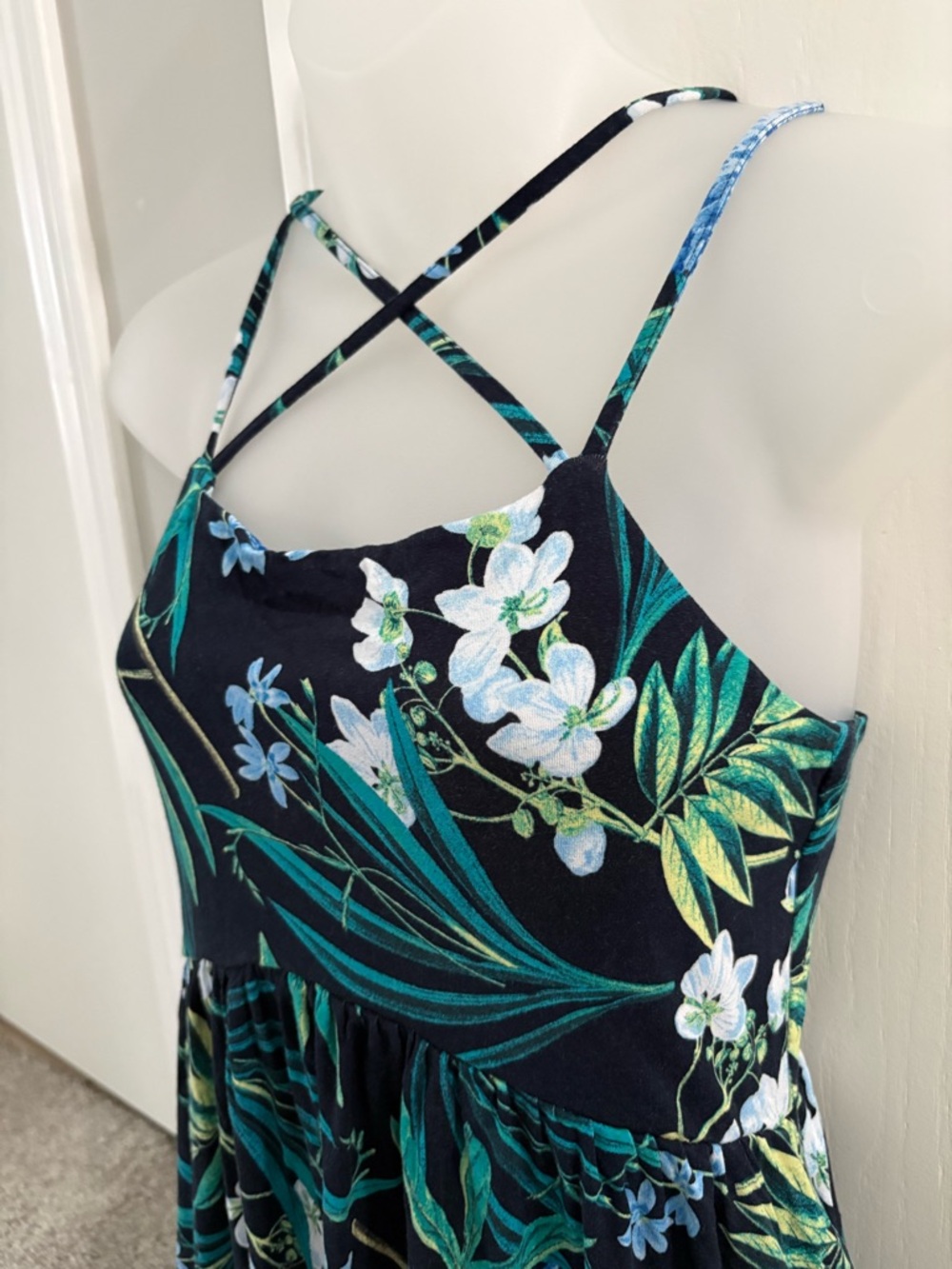 Old Navy Black Floral Mini Dress with Blue & Green Print Size XS - Picture 2 of 8